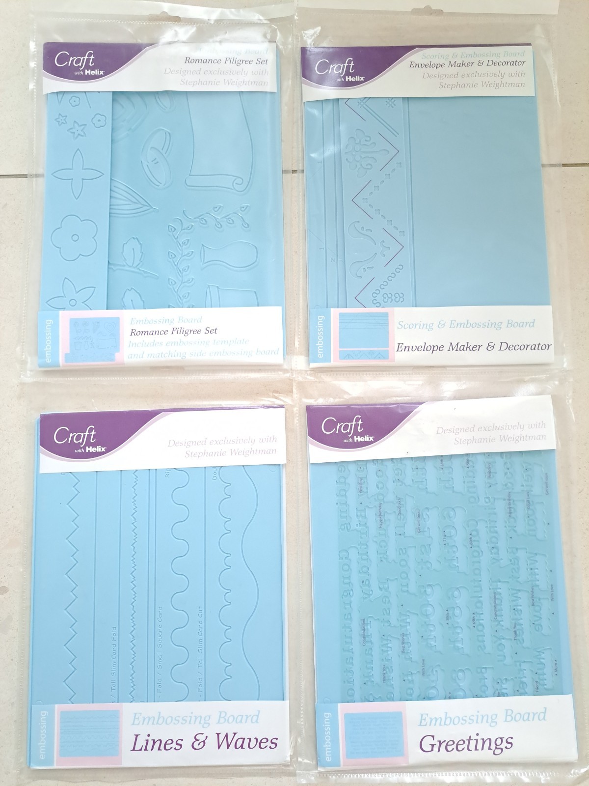 Craft with HELIX x4 Embossing Sets Romance Greeting Lines &Waves Envelope Maker