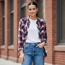 Rails Kendra Shirt Navy & Red Flannel Plaid Button Up Long Sleeve Womens Small