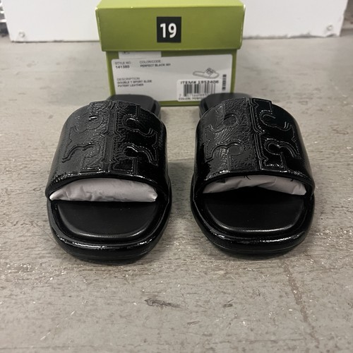 Tory Burch Double T Sport Slide Black Patent Leather Women Sandals 141380 Sz 5 - Picture 4 of 9
