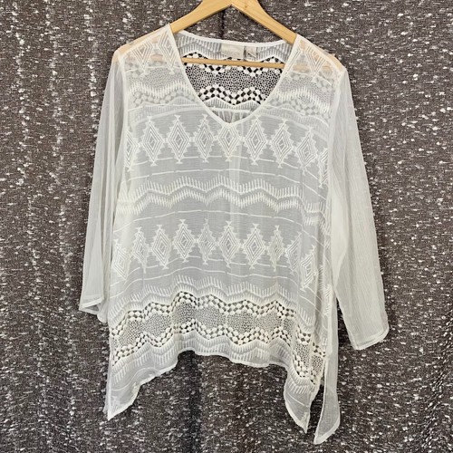 Chico's Sheer White Lace Crochet Blouse Coverup Beach Boho Women's 3 | eBay