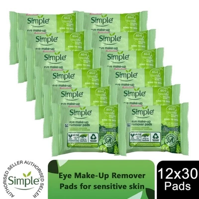 12x von 30 Pads Simple Kind to Skin Augen Make-Up Entferner Pads mit Pro-Vitamin B5