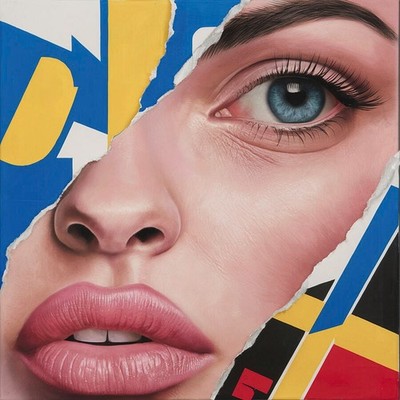 Ausstellungsstück!Portrait Weibliche Decollage 110x110 cm Pop Art/Leinwandbilder