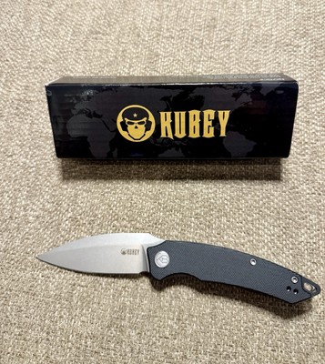 Leaf Liner Lock Front Flipper Folding Knife Black G10 Handle AUS-10 KU333A