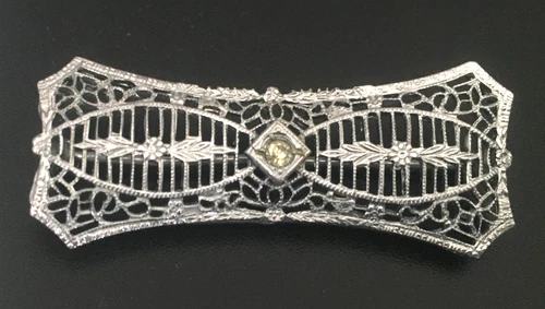 Vtg ANTIQUE Brooch Pin Filigree Bar Art Deco Silver tone Jewelry lot y