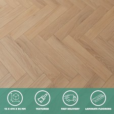 🌊 Sample* 12mm Coastal Oak Herringbone Parquet Laminate Flooring - £25.99SQM