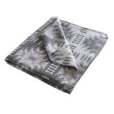 Woolrich Cotton Blend Blanket King with Whipstitch Edge, Grey Aztec