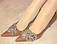 PRADA  Brown Leather Kitten Heel Pointed Toe Pumps 36