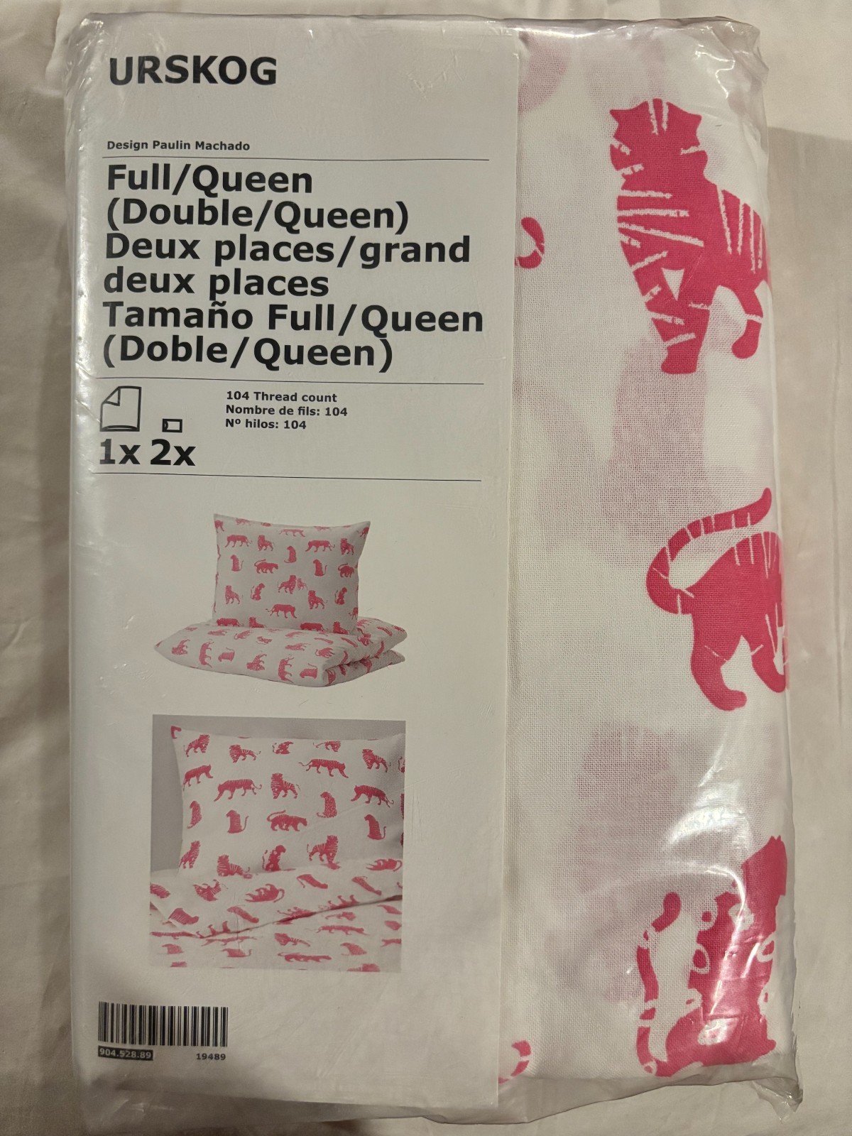 Ikea Urskog Full Queen Duvet Cover & Pillowcase Lion Pink New