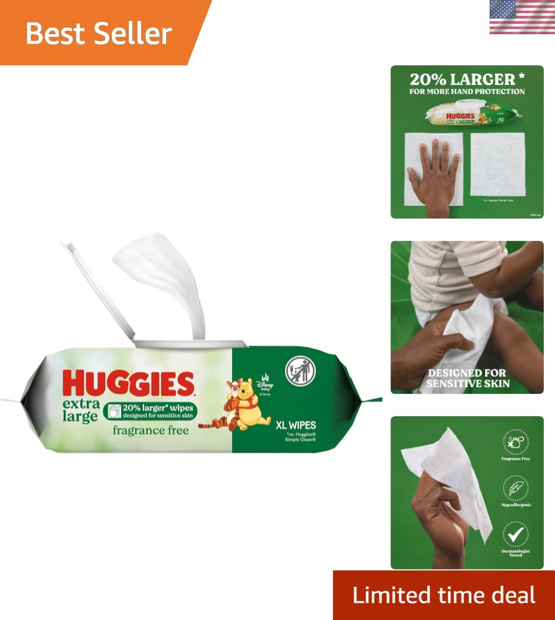 Extra Large Baby Wipes, Unscented, 1 Flip-Top Pack, 42 XL Wipes Total, Packag...