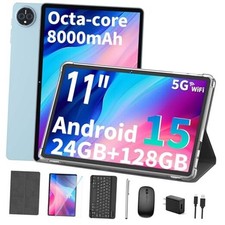 2026 11 inch Tablet, Android 15 Tablet with Keyboard, 24GB RAM 128GB Silver