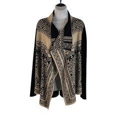 Lucky Brand Aztec Waterfall Open Front Cardigan Sweater Black Tan Size Medium