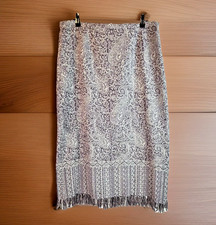 Vintage Purple Boho Tapestry Skirt 14 Beaded Long Fringe Lined Pencil Timeless