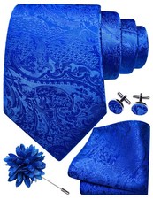 GUSLESON 8cm Paisley Tie Set for Men Necktie Lapel Pin Pocket Square Cufflink...