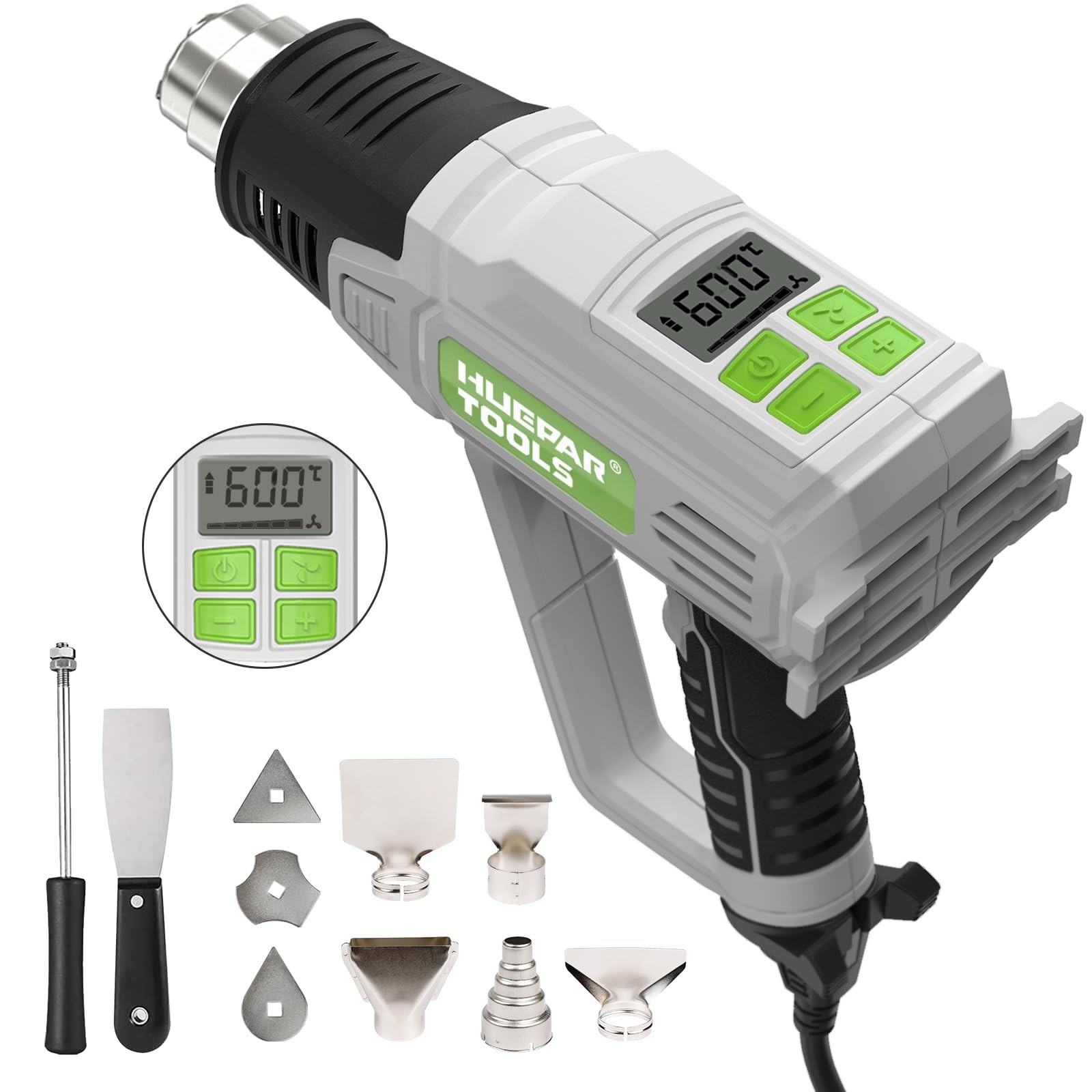 Huepar Tools Heat Gun 10 Accessories Hot Air Gun with LCD Digital Display, 12...