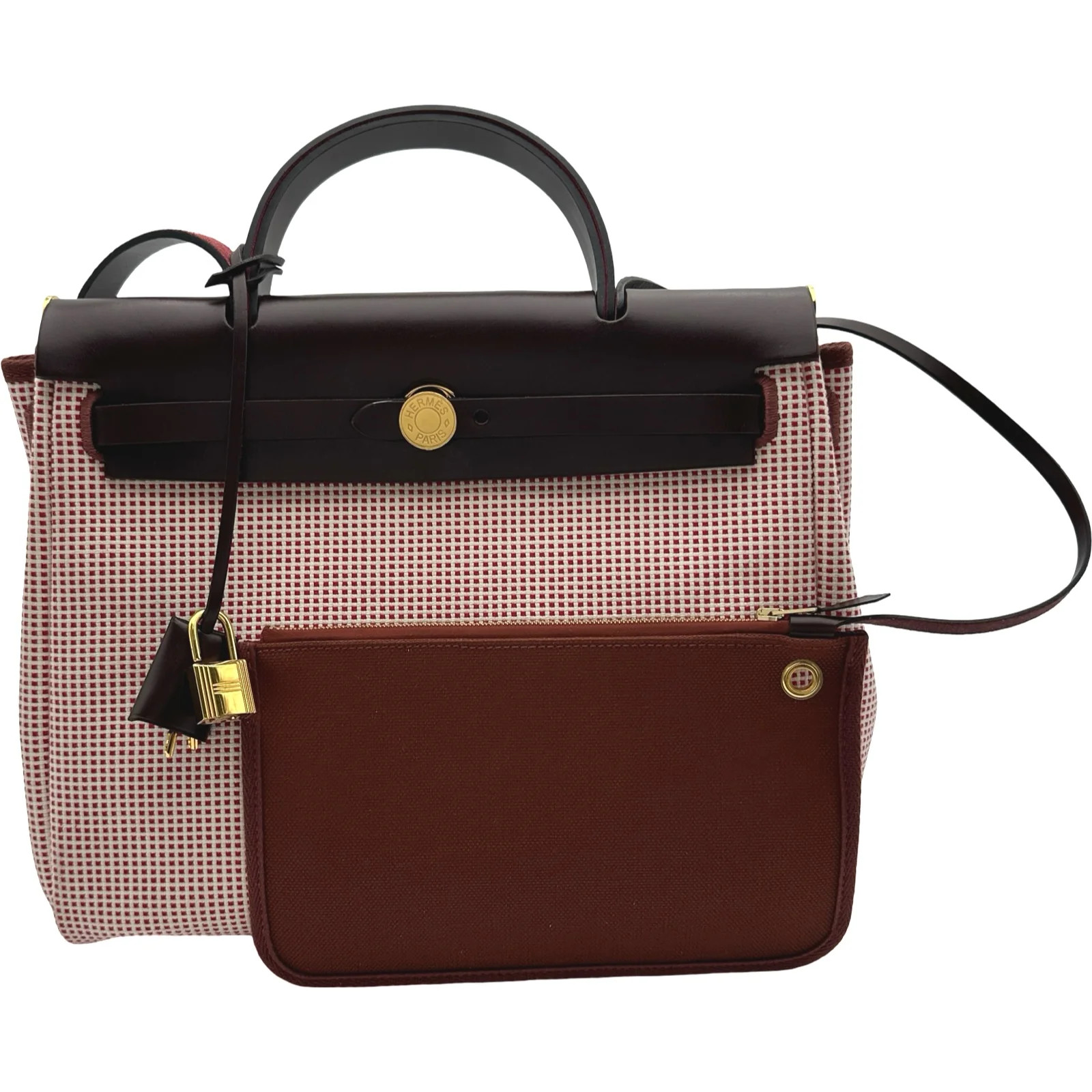 HERMES Herbag Zip PM Framboise / Rouge H Toile Canvas Shoulder Bag #OKB10436