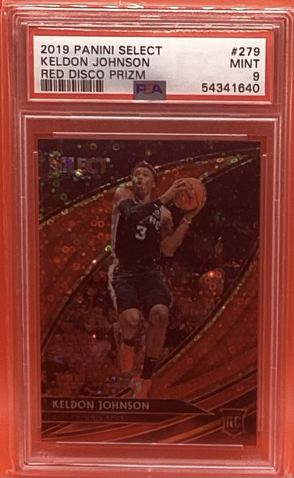 2019-20 Panini Select Courtside Red Disco Prizm Rookie Keldon Johnson /49 PSA 9