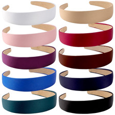 10 Pack Satin Headbands 1.3 Inch Wide Red White Black Pink Purple Headband Women