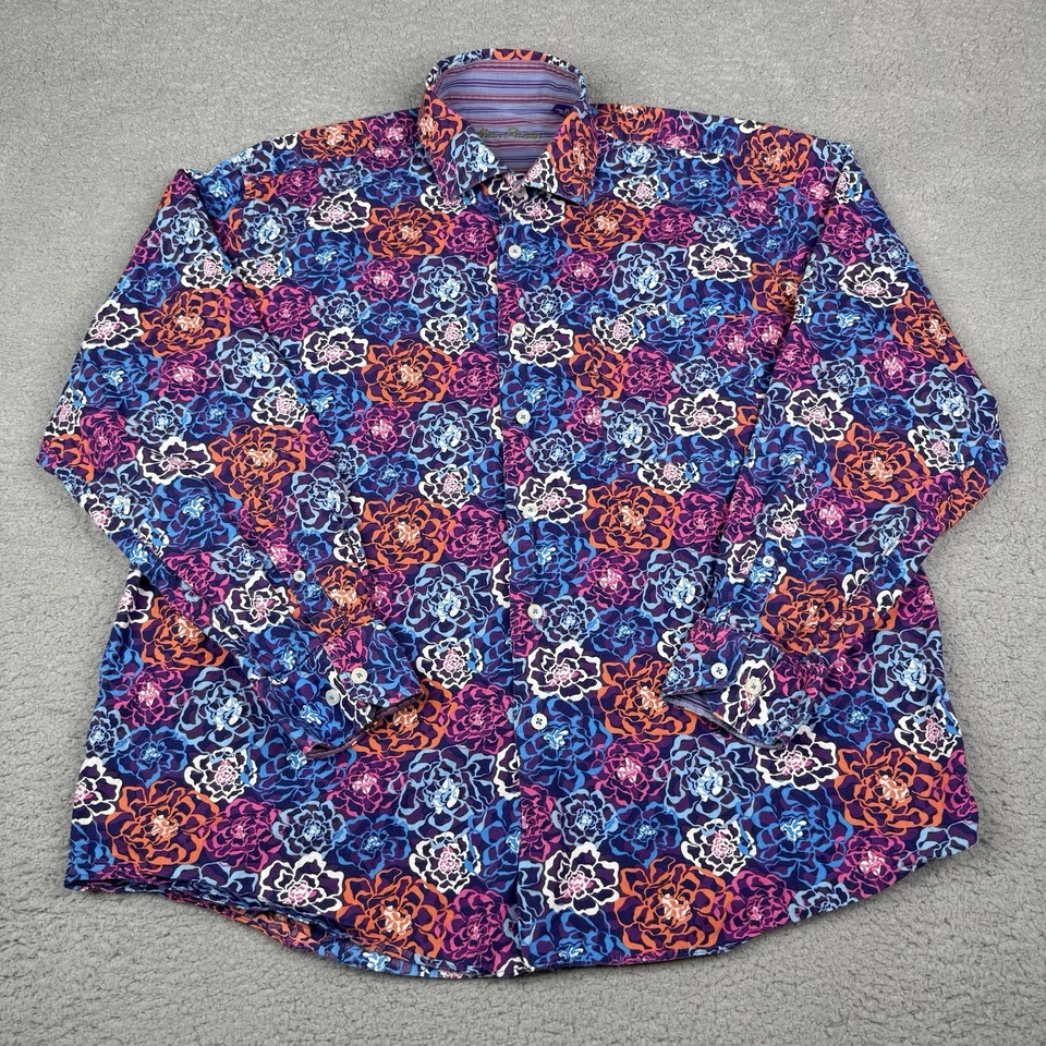 Camisa Alan River Para Hombres XL Púrpura Estampado Floral Puño Abatible Manga Larga Abotonada Foto 2 de 4