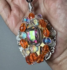 HANDMADE STATEMENT GLASS BEADED CLUSTER COLLAGE ART TO WEAR NECKLACE PENDANT
