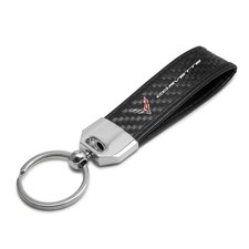 Chevrolet Corvette C8 Carbon Fiber Strap with Red Leather Edge Key Chain