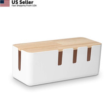 Cable Management Box by Baskiss, 12x5x4.5 inches, Wood Lid, Wire White