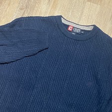 Chaps Mens Knit Sweater Navy Blue L G Cotton Cable Knit Pullover Casual