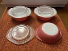 3 Vintage Pyrex 8oz. Flamingo Pink #080 w/lids Mini Casseroles Good Condition