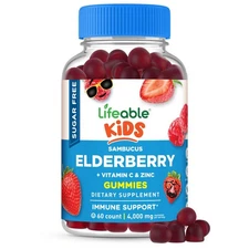 Sugar Free Elderberry Gummies for Kids with Vitamin C and Zinc |  60 Gummies