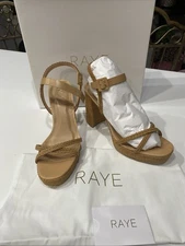NEW RAYE CAMILLA BLOCK HEEL COGNAC Platform Sandals in Tan Size 10 REVOLVE