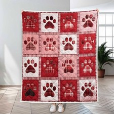 Dog Paw Valentine Quilt Blanket Throw Dog Lover Mom Gift Cozy Quilted Bed Decor