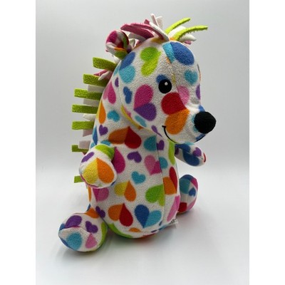 Colorful Heart Pattern Hedgehog Plush Stuffed Animal Felt Mane 12 Inch