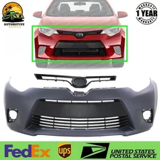 Front Bumper Primed Cover + Upper + Lower Grille For 2014-2016 Toyota Corolla