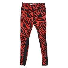 Nike Dri-Fit Leggings Womens Small Red Black Abstract Print Mesh Panel Running