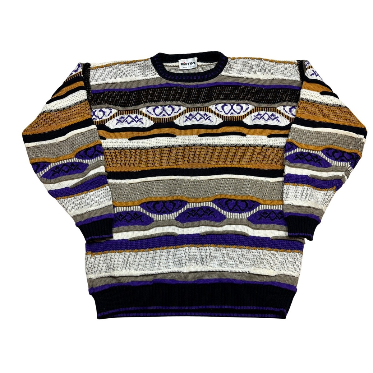 Vintage Hilton 3D Knit Abstract Sweater Men's XL Eclectic Grandpa Dad