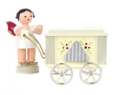 Engel an der Drehorgel stehend H: 6cm NEU Holzengel Holzfigur Weihnachtsfigur 
