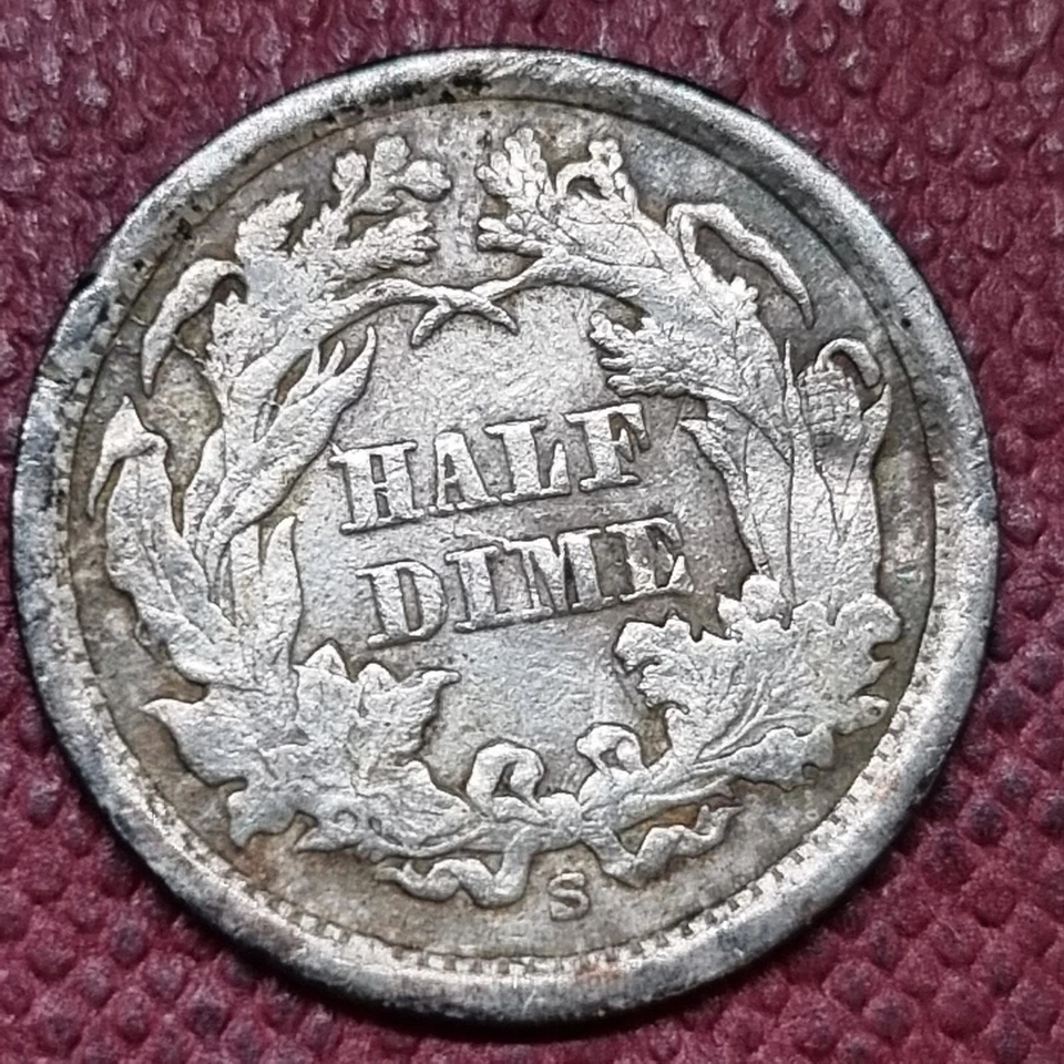 Media moneda de diez centavos S Seated Liberty 1865 5c mejor grado #89276 Foto 2 de 2