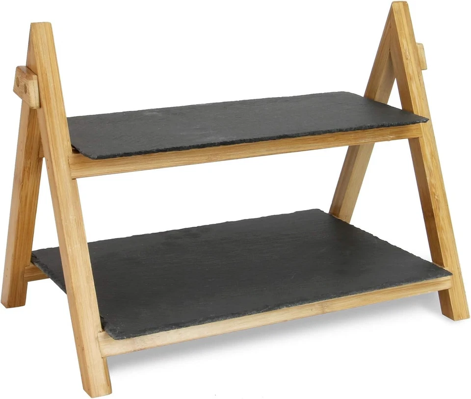 Cake Stand 2-Tier Slate Cupcake Display Rack Afternoon Tea Charcuterie Board - Image 2 of 4