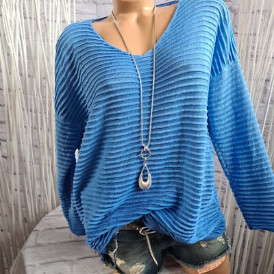 Pullover Pulli Made in Italy blau 3/4 Ärmel Damen 40 bis 44 (9