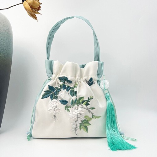 Antike chinesische bestickte Blumenbündel Mundquaste Hanfu Schultertasche Handtasche - Bild 18 von 26
