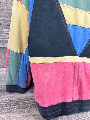 Vintage 80s Multi-Color Patchwork Suede Leather Bomber Jacket Ricardo For Tibor - Picture 14 of 18