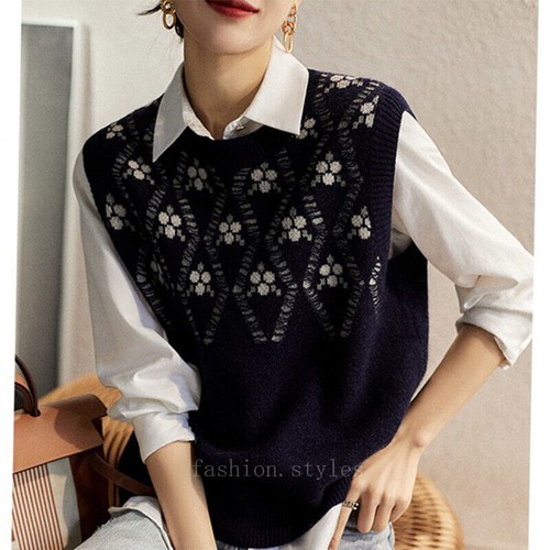 Women Knitted Waistcoat Gilet Tank Jacquard Round-neck Vest Sleeveless Sweater - 第 24/27 張圖片