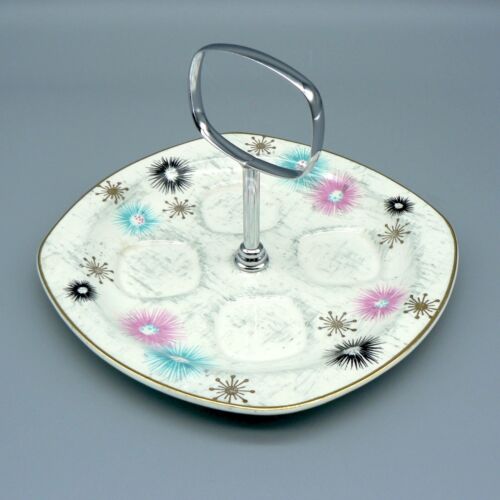 MIDWINTER POTTERY CASCADE EGG CUPS SET TRAY CHROME HANDLE ATOMIC JESSIE TAIT VGC - Picture 3 of 18