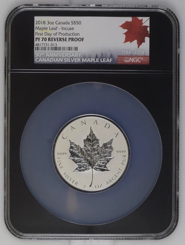 2018 3oz Canada Incuse Rev. Proof NGC PF70 Maple Leaf Coin FDOP W/COA!