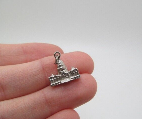 925 Sterling Silver Solid White House Capital Bui… - image 1