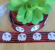 7/8" 1 YD Ghost Grosgrain Ribbon Halloween Ribbon Is Precut In 1 Yard Strips