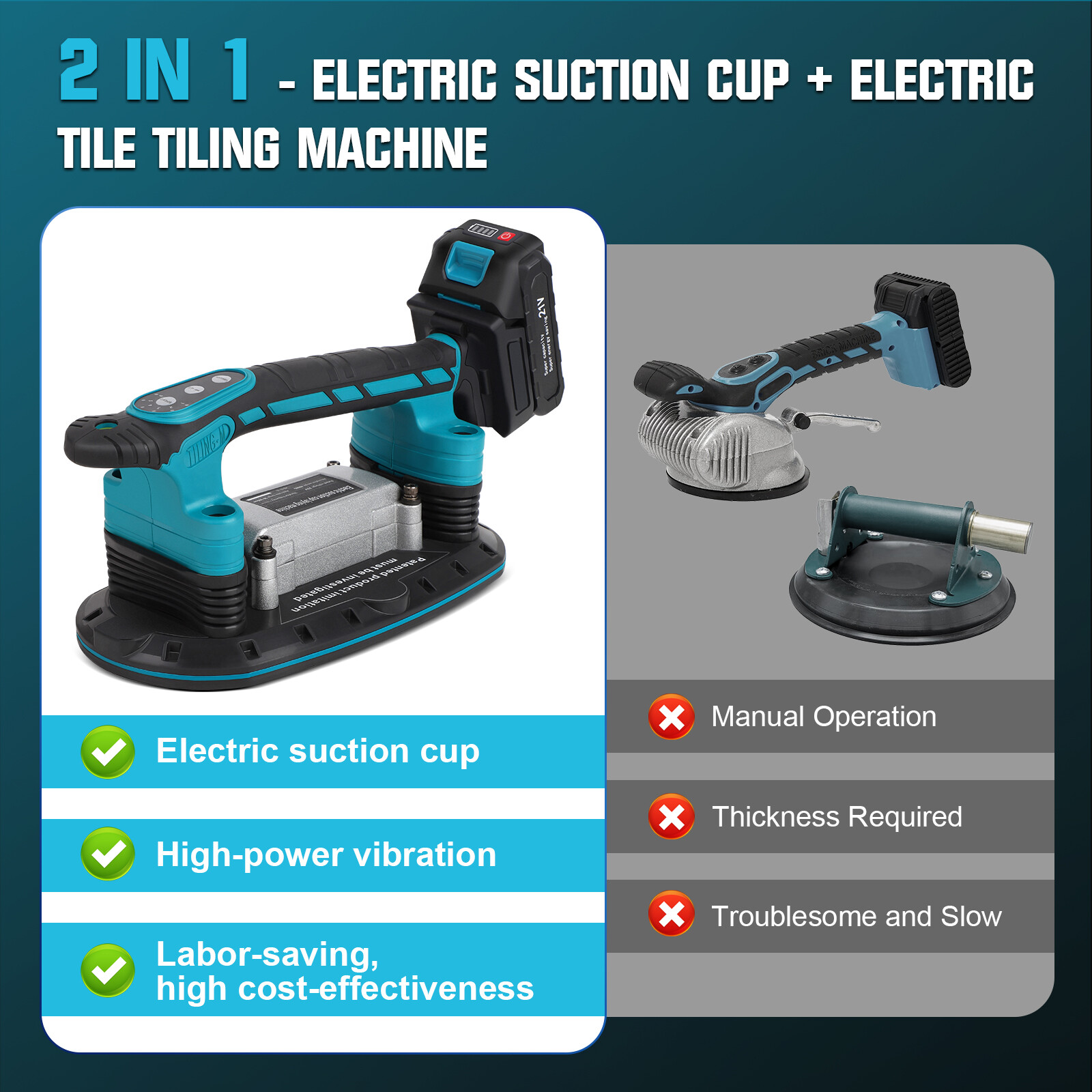 Tile Vibration Suction Tiling Machine Handheld Vibrator Tool 6-Speeds Adjustable