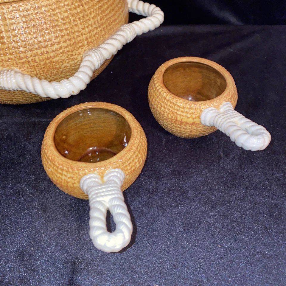 Juego de puré vintage 1982 Sittre cerámica lona textura con detalle de cuerda y 4 tazas Foto 3 de 4