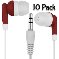 Pack of 10 RED/WHITE 3.5mm Headphones / Earbuds - Individually Bagged