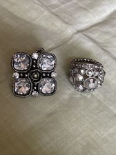 Silver Tone 2 Rhinestone Stretch Fashion Ring PC-66