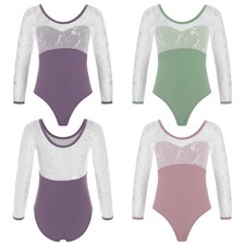 Girls Leotard Lyrical Jumpsuit Practice Bodysuit Ballerina Activewear Training